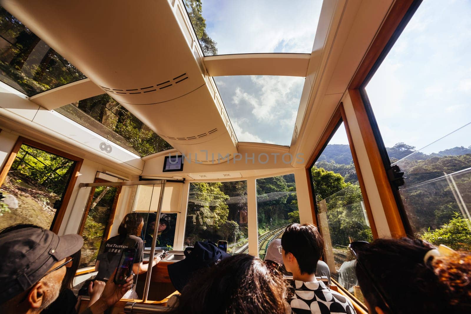 HONG KONG, CHINA - SEPTEMBER 29, 2024: The famous and popular Peak Tram as it ascends Victoria Peak in Hong Kong, China