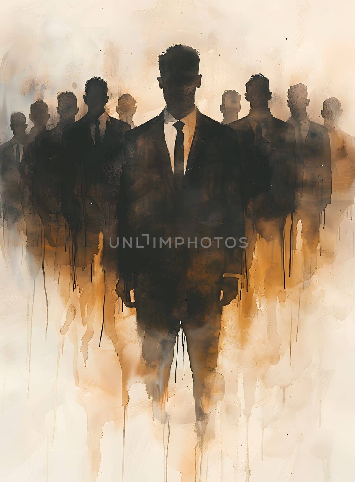 An artist in formal wear is standing in front of a crowd, making a gesture towards his painting. The event is filled with fun and excitement as he showcases his art