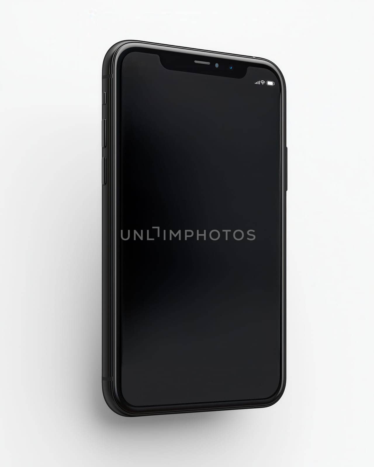 A mobile phone on a white background. Selective focus.