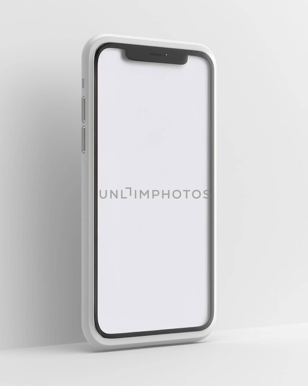 A mobile phone on a white background. Selective focus.