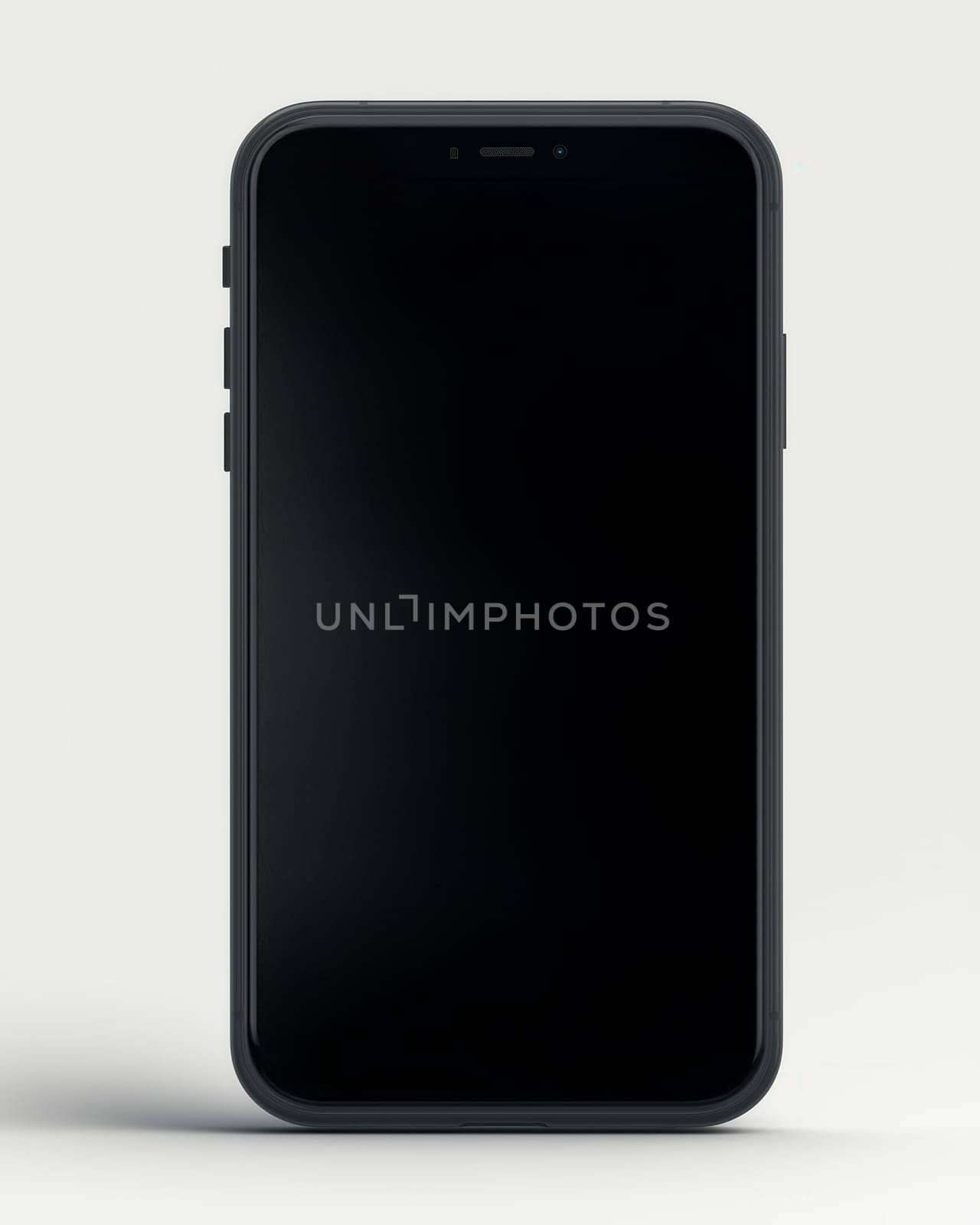 A mobile phone on a white background. Selective focus.