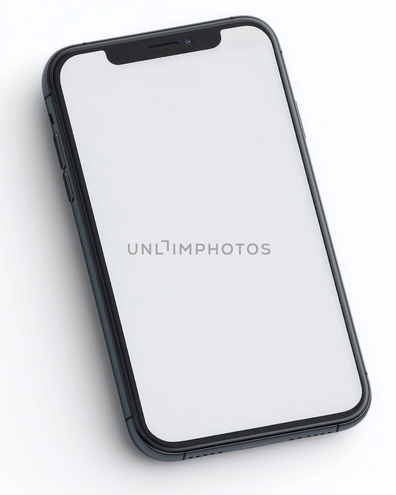 A mobile phone on a white background. Selective focus.