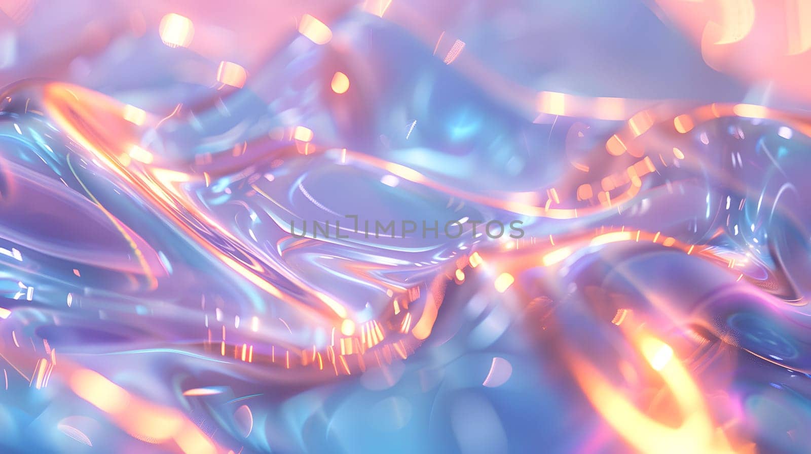 A macro photography closeup of a holographic background with an electric blue, magenta, and rainbow of colors, resembling a fluid and transparent material in an artistic painting pattern