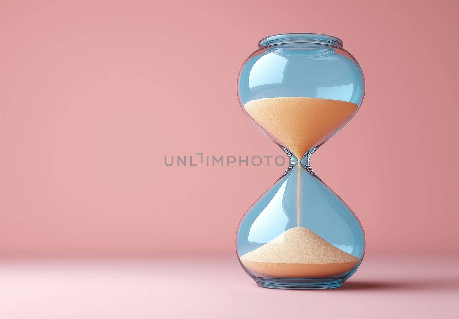 Hourglass on a pink background. Selective focus.