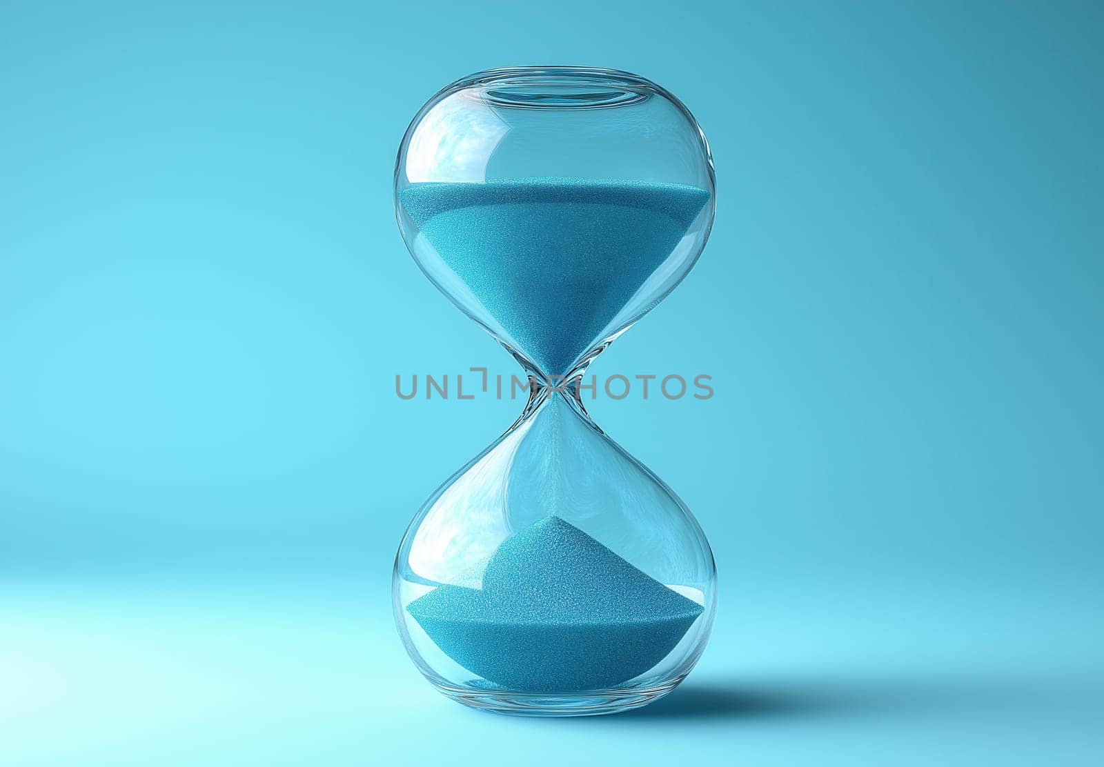 Hourglass on a blue background. Selective focus.