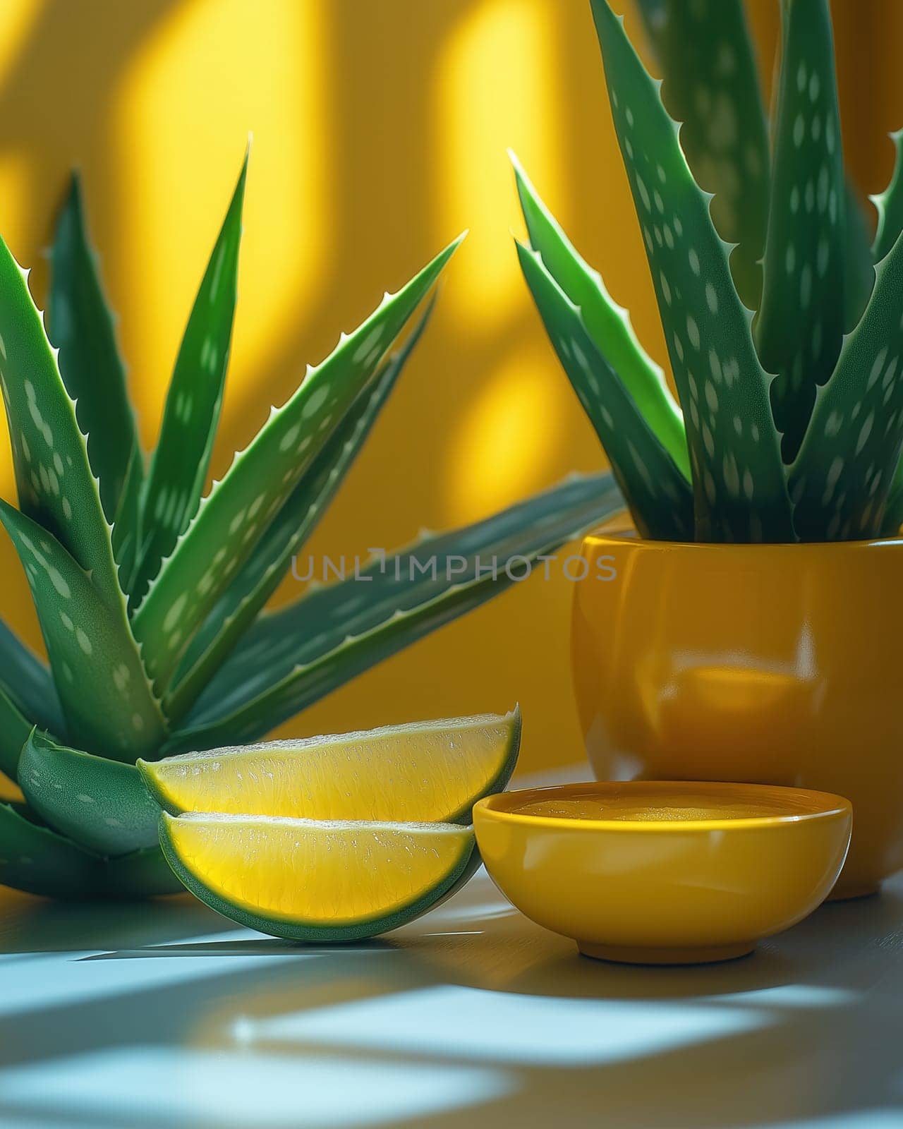 Slices of aloe vera demonstrating the benefits of natural body care. Selective focus.