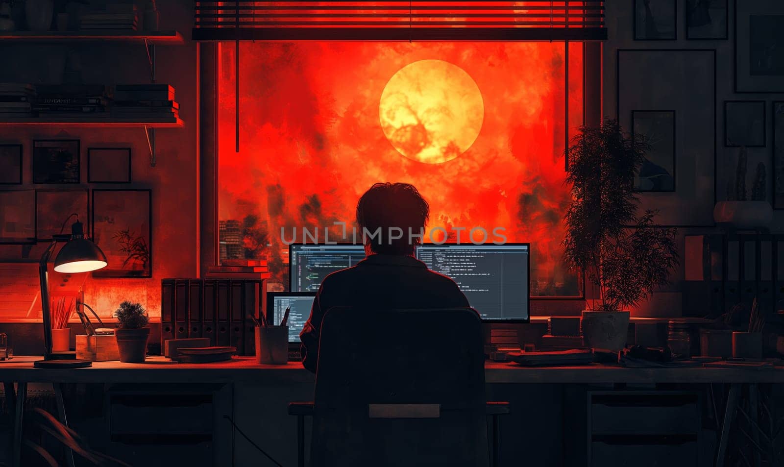 A man is working intently on a computer. Selective focus.