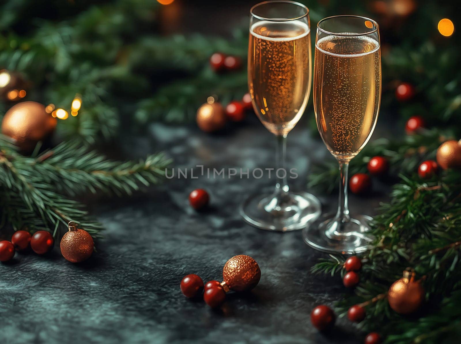 Champagne glasses on a celebratory table. Selective focus.