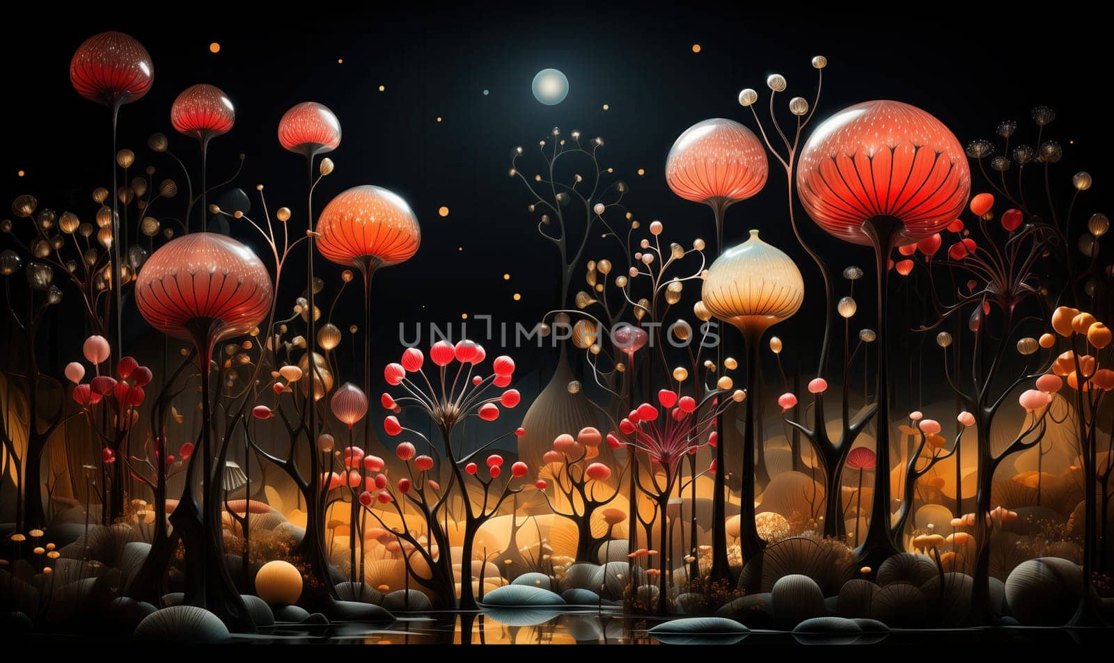 Surreal fantasy landscape on dark background. Selective focus.