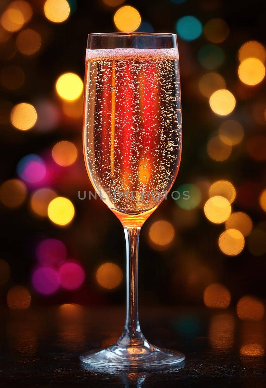 Champagne glass on the table. Selective focus.