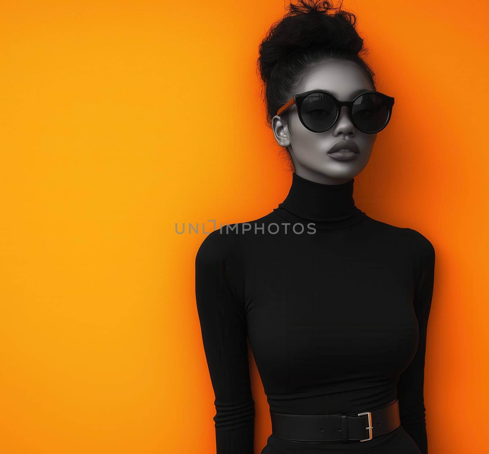 Young woman in glasses on a yellow background. Selective focus.