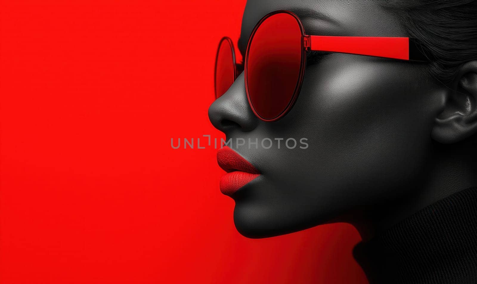 A young woman in glasses a red background. Selective focus.