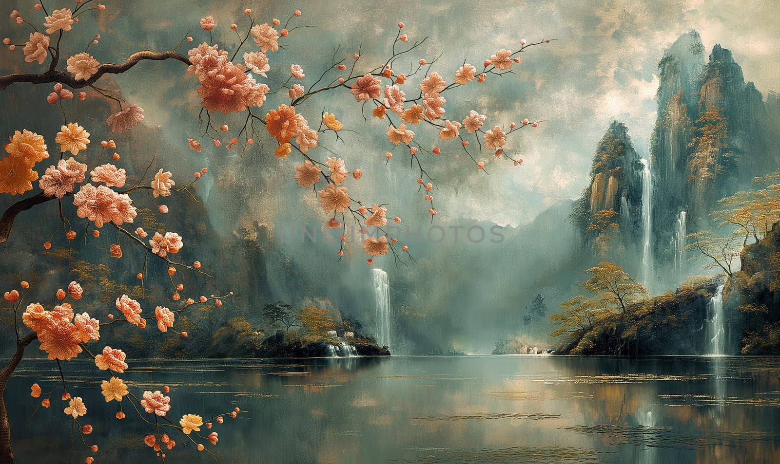 A natural landscape with a lake against the backdrop of mountains. Selective focus.