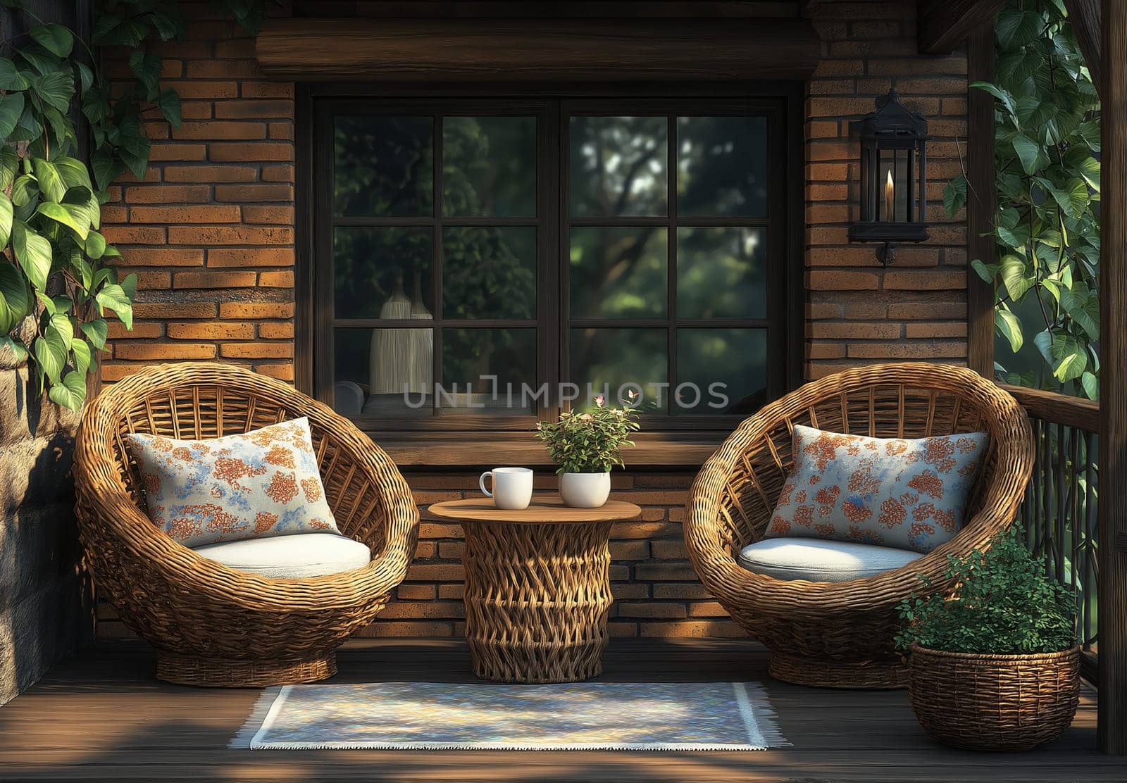 Spring morning on the balcony with a cup of coffee. Selective focus.