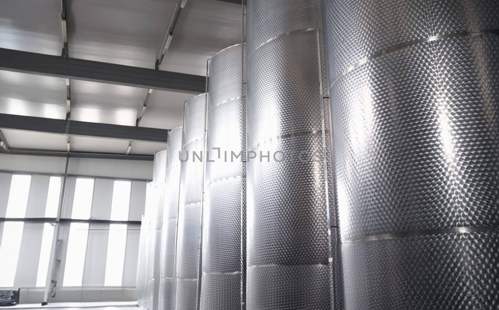 Steel vats chemical factory for production pharmaceuticals. Petrochemical industry in oil and gas industry concept