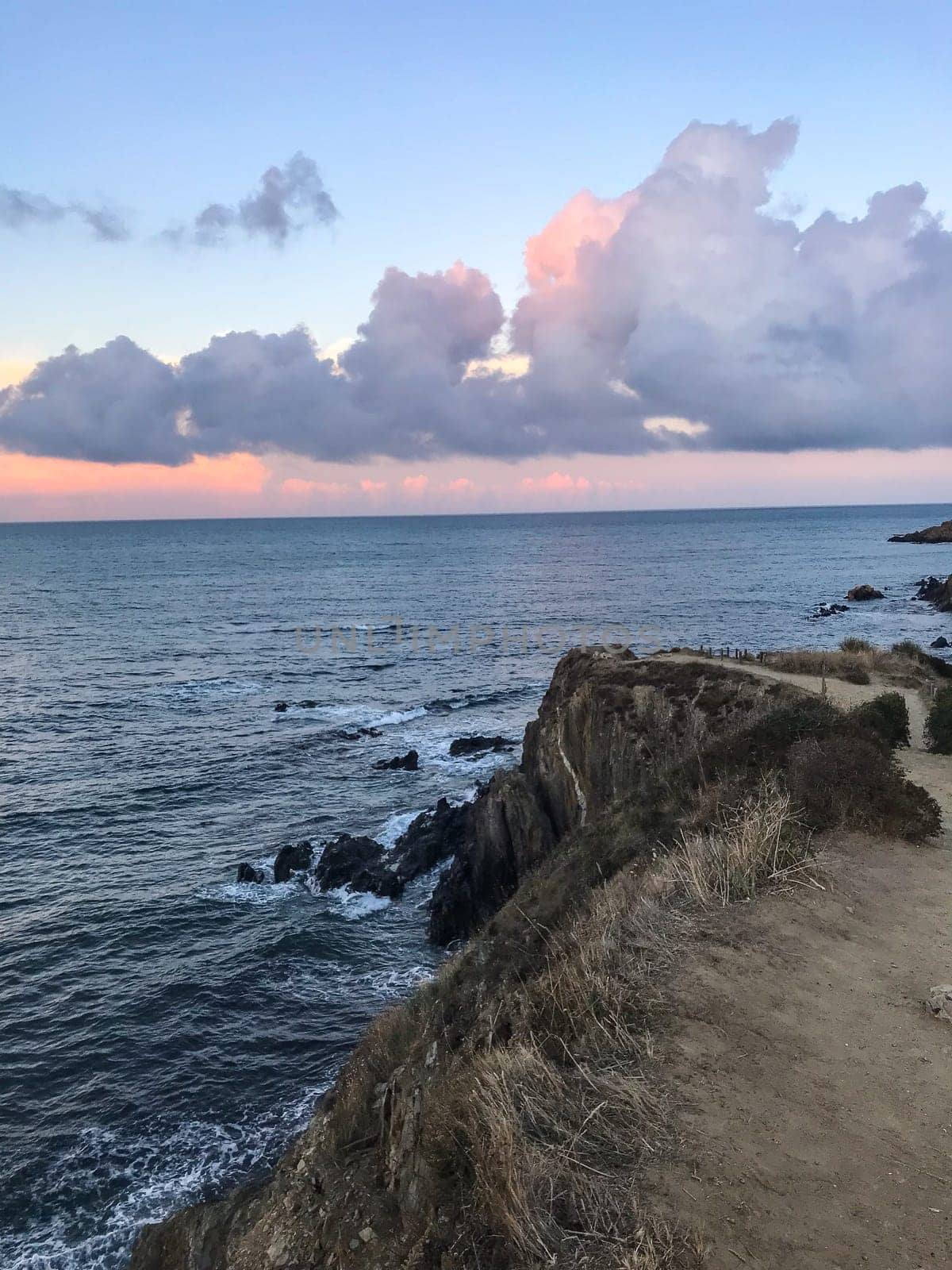 Sunset over the Mediterrenian in Collioure, Occitanie, France. High quality photo