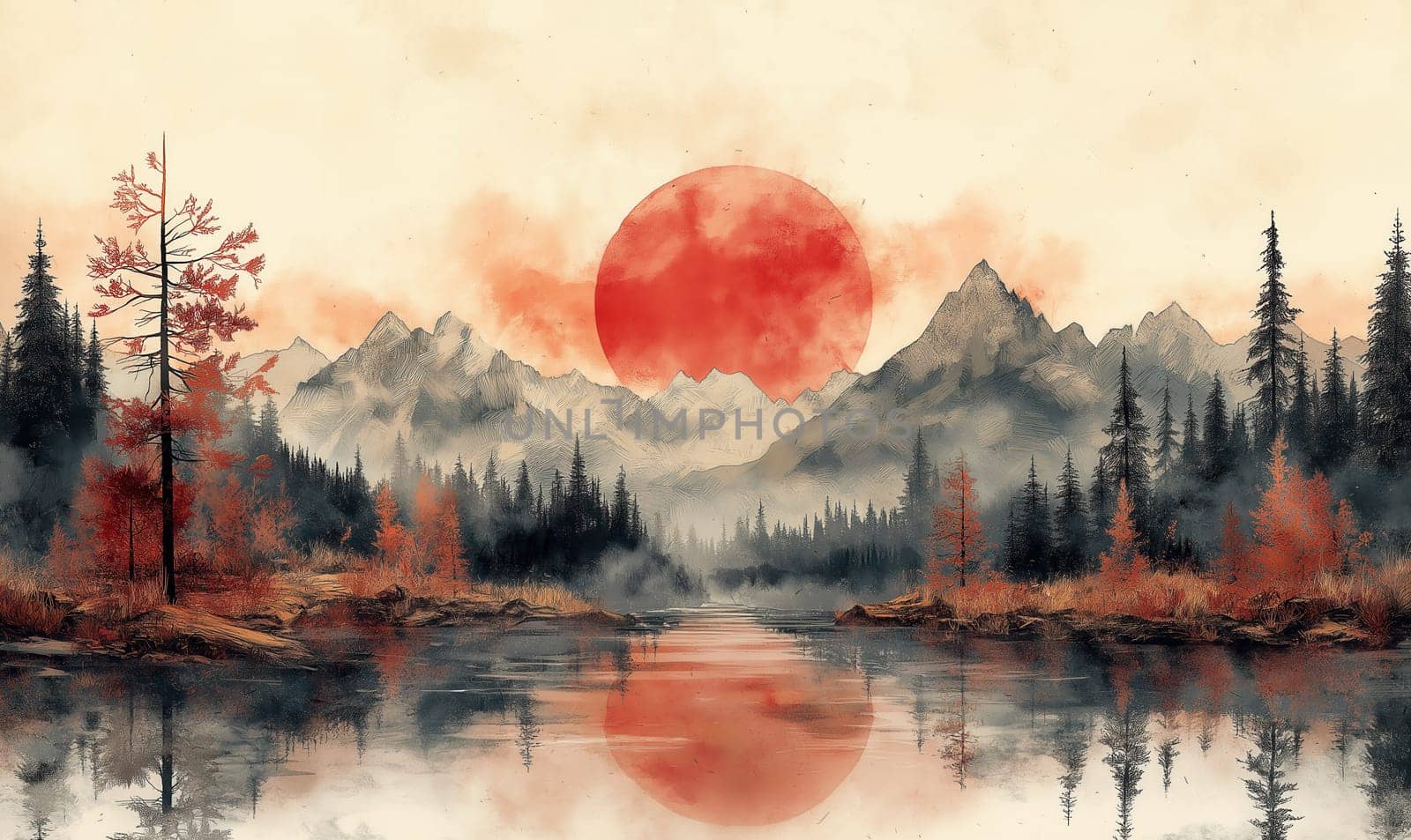 A natural landscape with a lake against the backdrop of mountains. Selective focus.