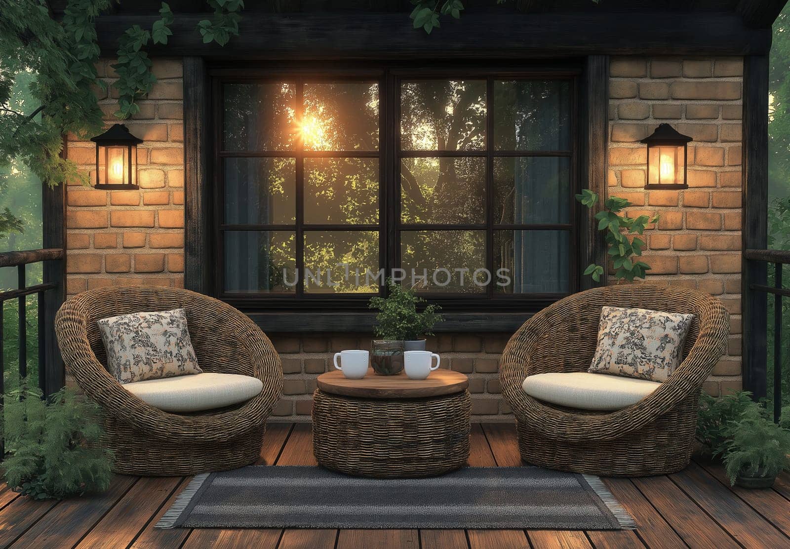Spring morning on the balcony with a cup of coffee. Selective focus.