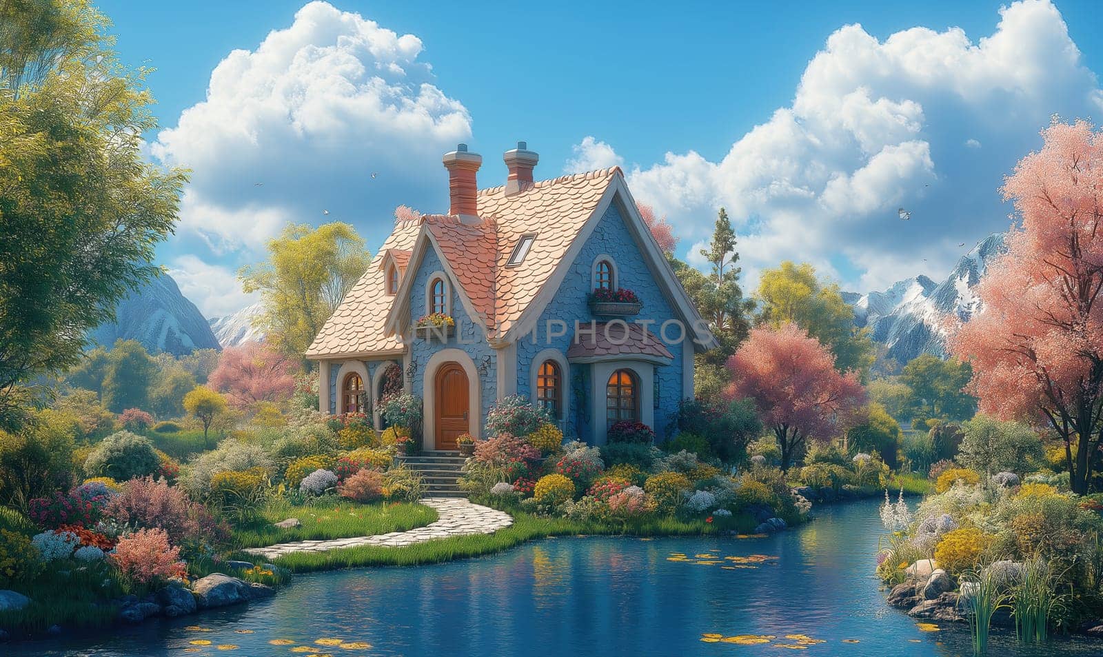 Cartoon, miniature country with fairy-tale houses. Selective focus.