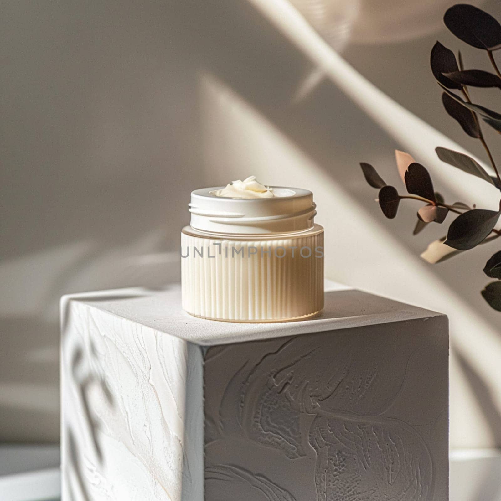 Cosmetic cream in a glass jar. Skin care concept. Background for beauty products
