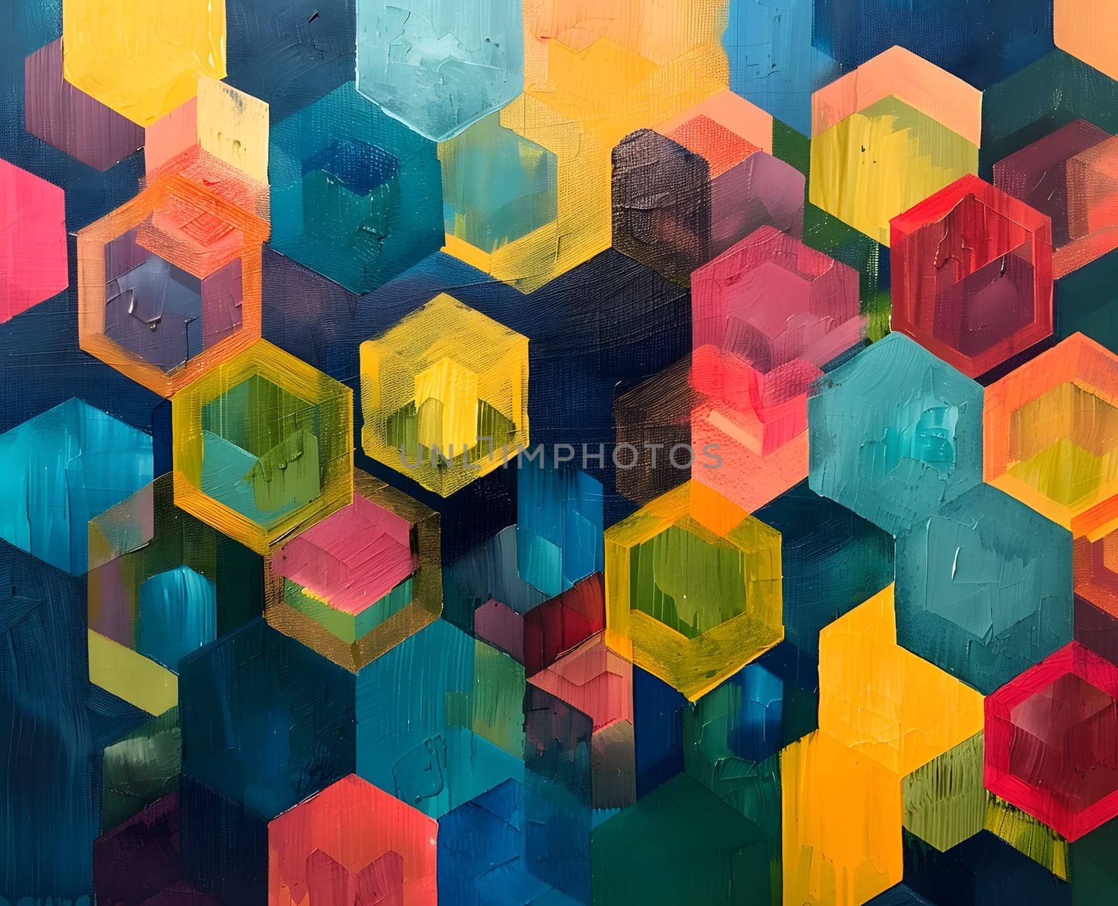 Vibrant hexagon abstract with rich colors, perfect for modern designs.