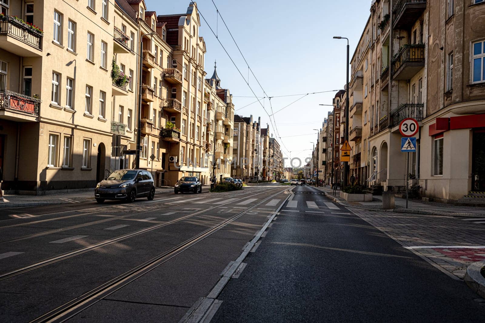 Sunny Day In Poland Showcases An Old City Street Landscape