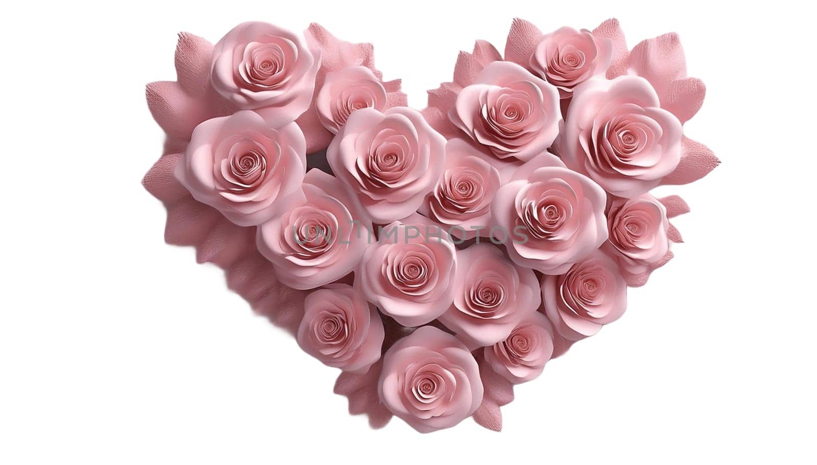 Saint Valentine's Day concept. Heart made of pink roses, symbol of love, valentine's day or wedding flowers, png isolated on transparent or white background. High quality image