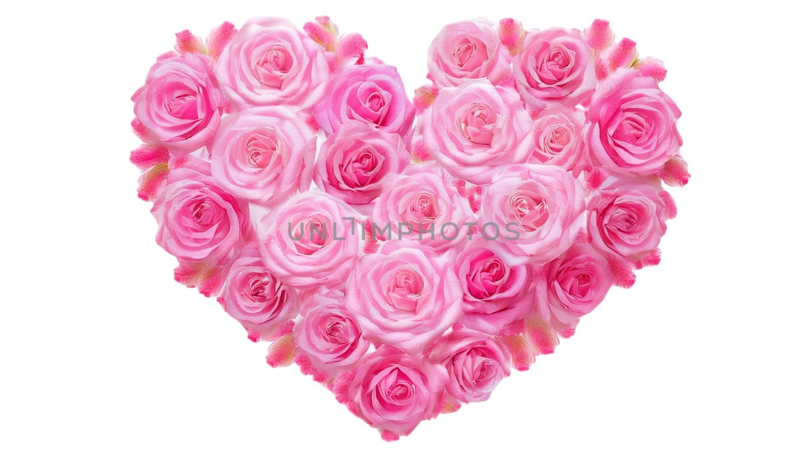 Saint Valentine's Day concept. Heart made of pink roses, symbol of love, valentine's day or wedding flowers, png isolated on transparent or white background. High quality image