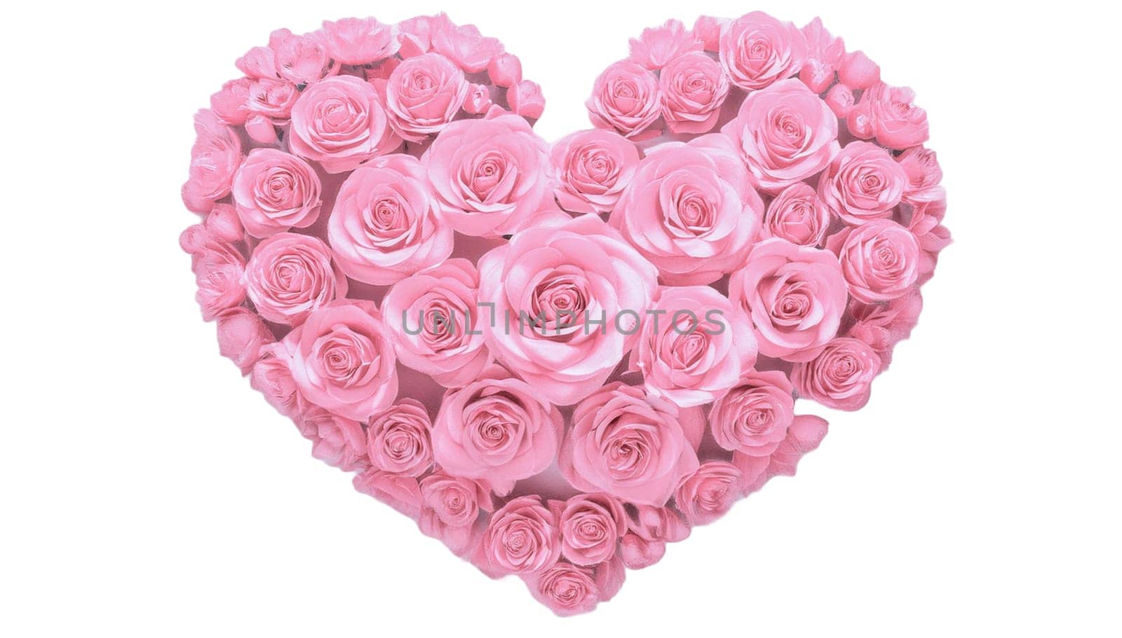 Saint Valentine's Day concept. Heart made of pink roses, symbol of love, valentine's day or wedding flowers, png isolated on transparent or white background. High quality image