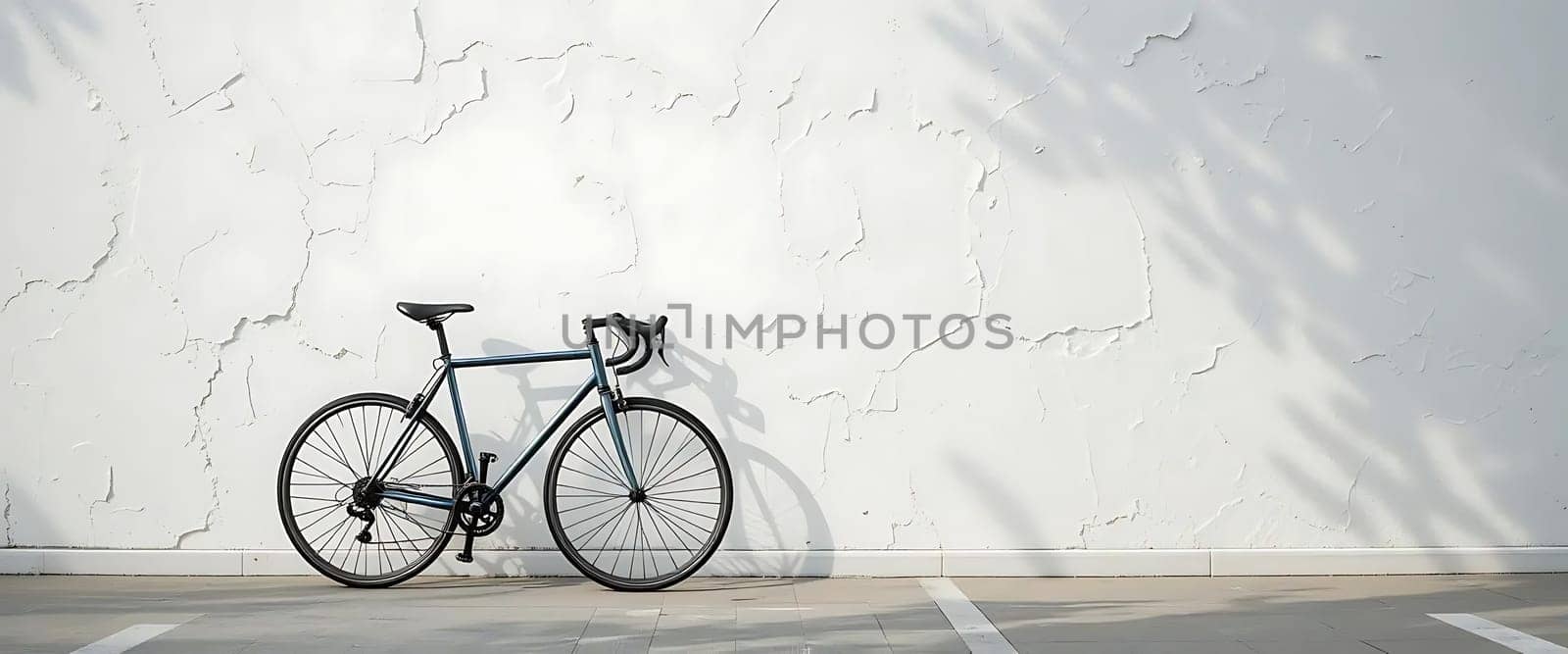 A lone bicycle stands against a cracked, sun-drenched wall, shadows dancing in quiet solitude. Emptiness echoes, evoking a sense of longing and forgotten journeys.