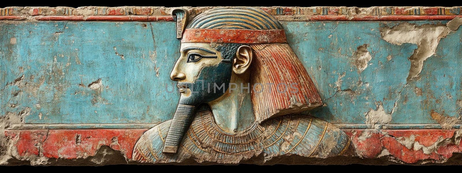 Ancient Egyptian mural: divine figure, pharaoh imagery, sacred artwork, royal icon, historical depiction, religious art, cultural heritage, hieroglyphic style, symbolic representation, regal painting