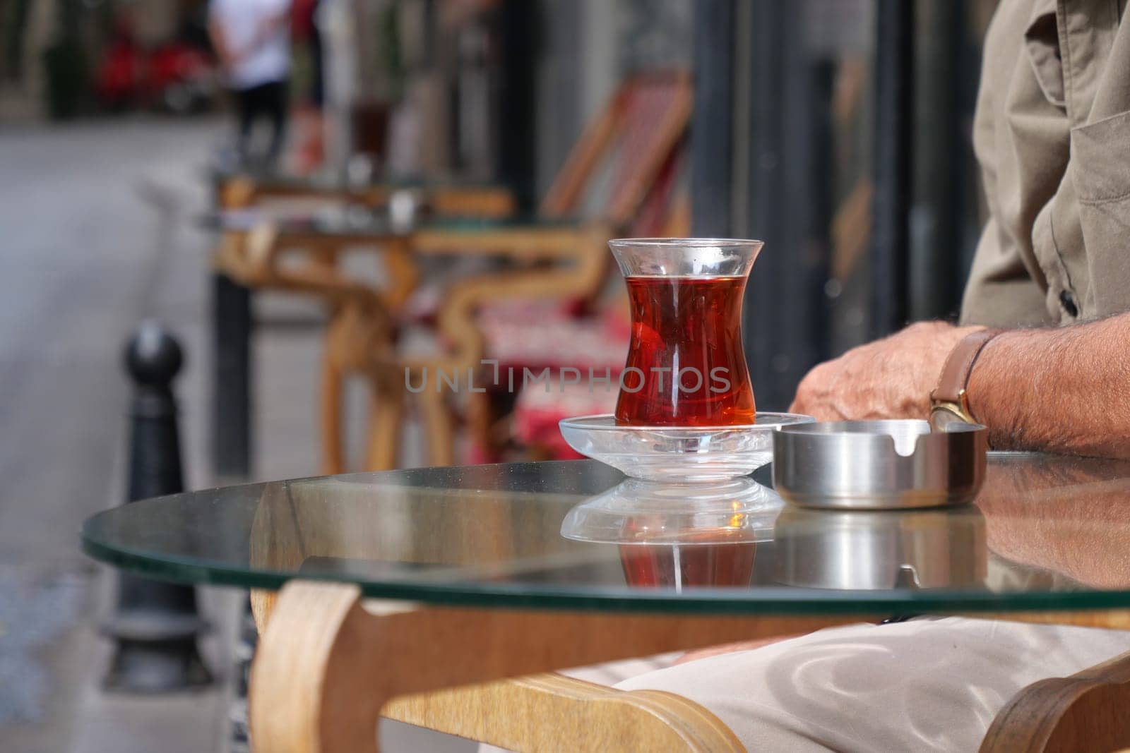 Traditional turkish tea on white table