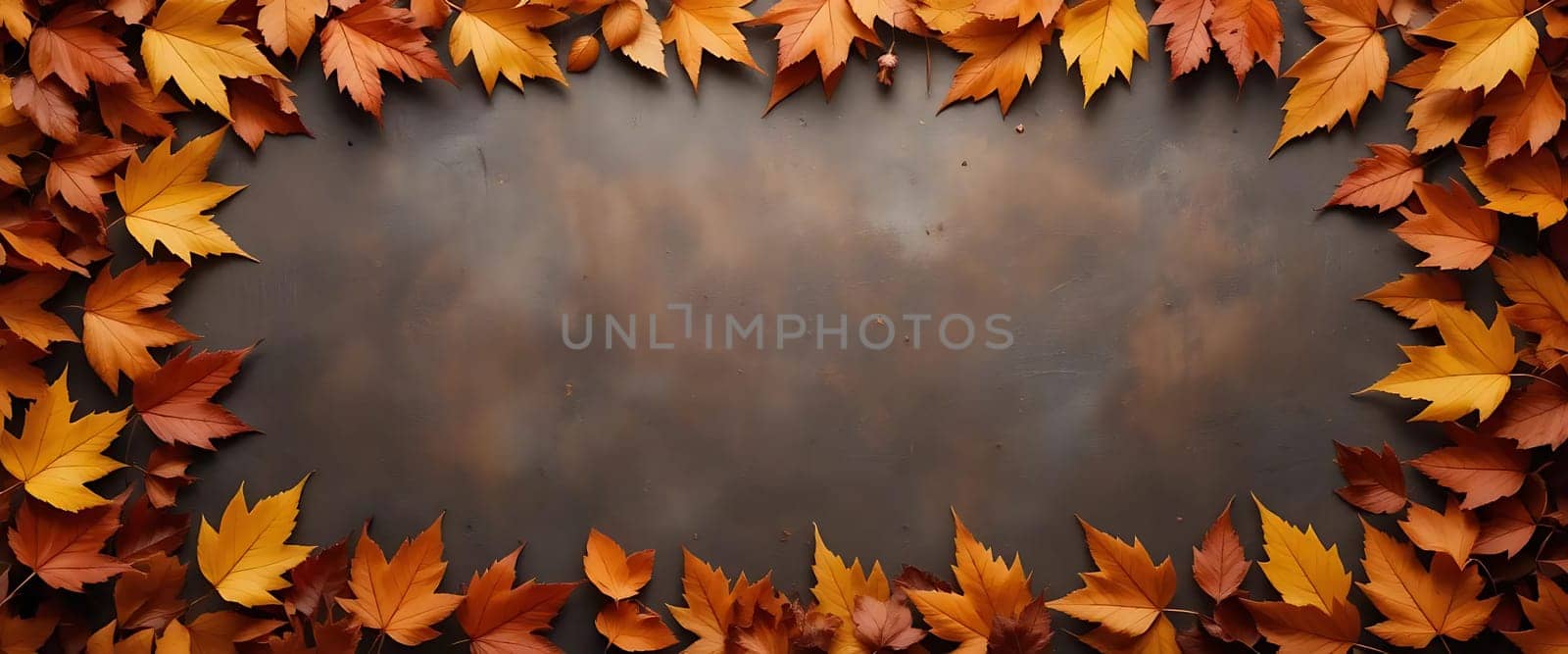Golden leaves circle a rustic canvas, whispering autumn's arrival. Earthy hues and crisp edges evoke a nostalgic warmth, a quiet serenity in nature's seasonal dance.