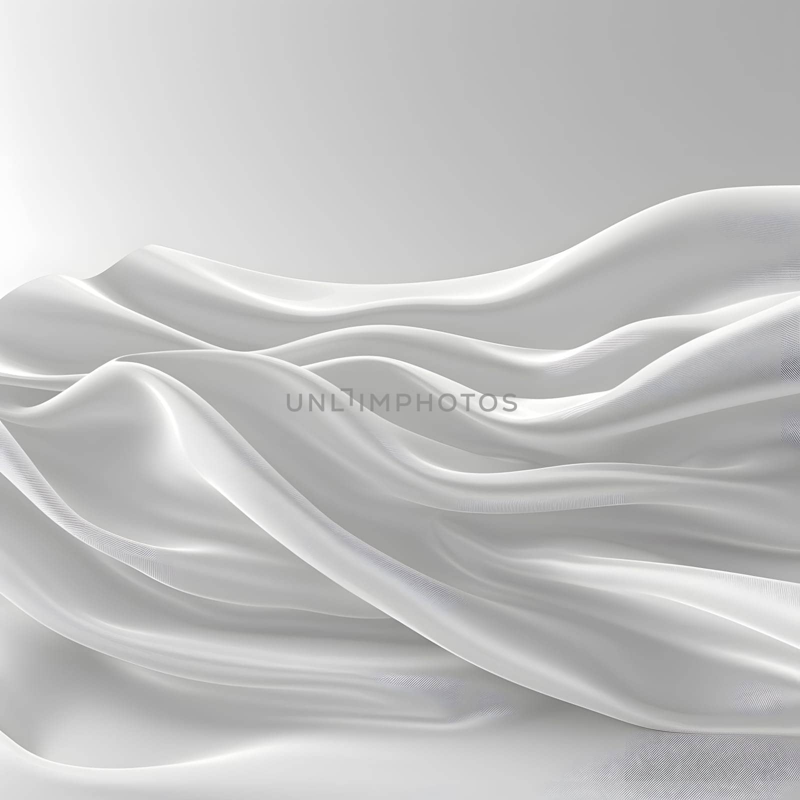 A closeup of a grey cloth with wave patterns on a white background, reminiscent of automotive design. This still life photography captures the monochrome art with a cloudlike effect
