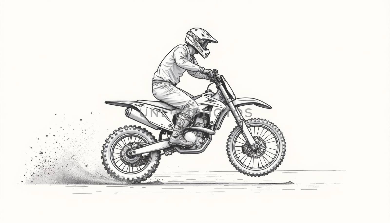 A motocross rider expertly maneuvers a dirt bike along a rugged trail. Dust kicks up behind as the sun sets, creating a dramatic backdrop for this adrenaline-fueled activity.