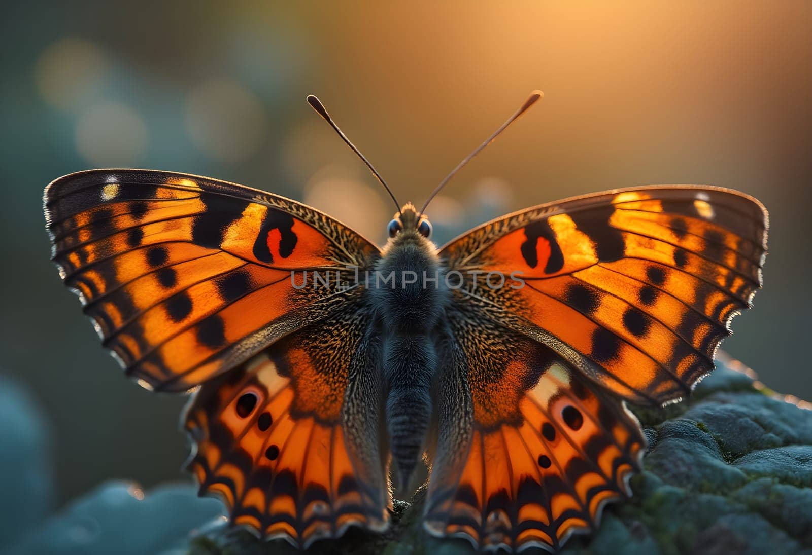 An abstract macro watercolor painting of a butterfly’s wing, showcasing intricate patterns and vibrant colors under soft, diffused lighting.