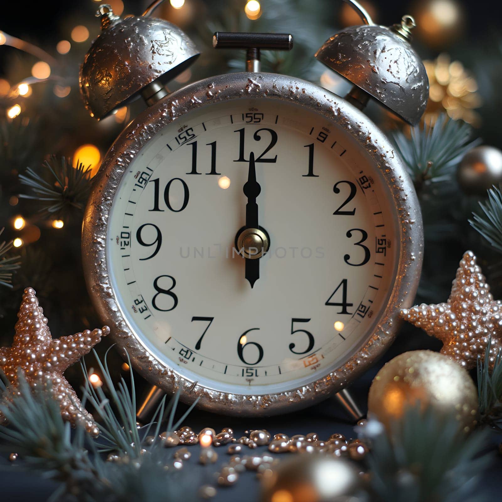 A New Year’s Eve countdown clock surrounded by festive decorations, capturing the excitement and anticipation of the upcoming celebration.