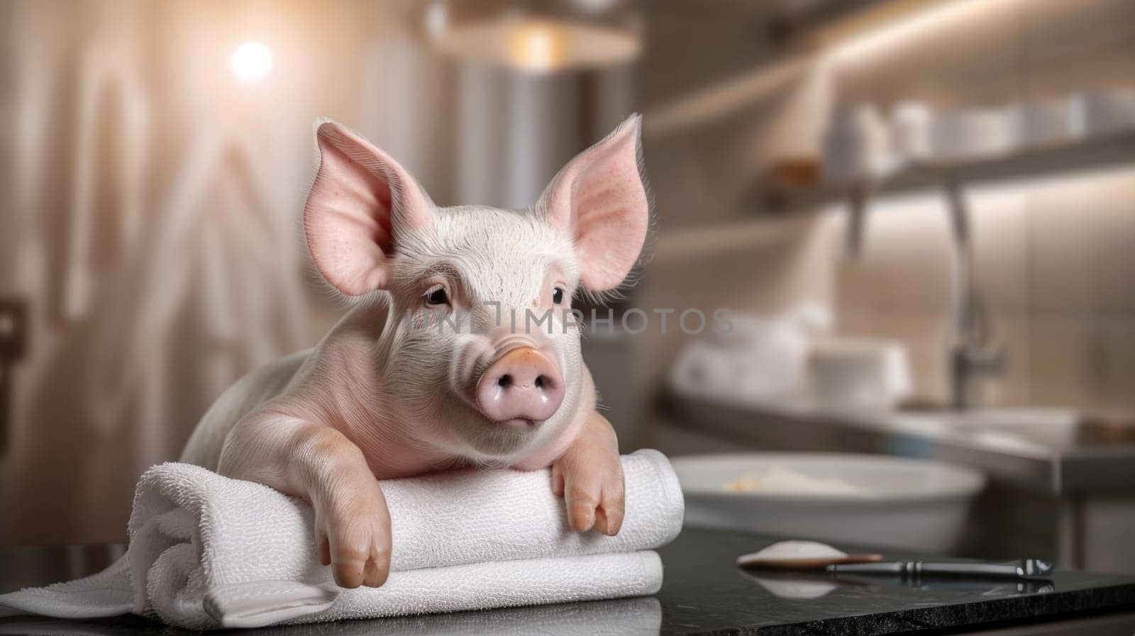 Spa delight whimsical tribute to National Pig Day in United States, highlighting a charming pig indulging in pampering on March 1st, reflecting the playful and affectionate spirit of the occasion