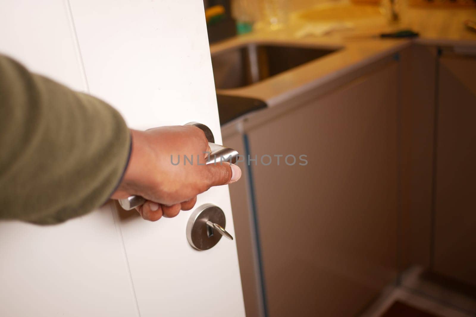 man Hand Opening door close up,