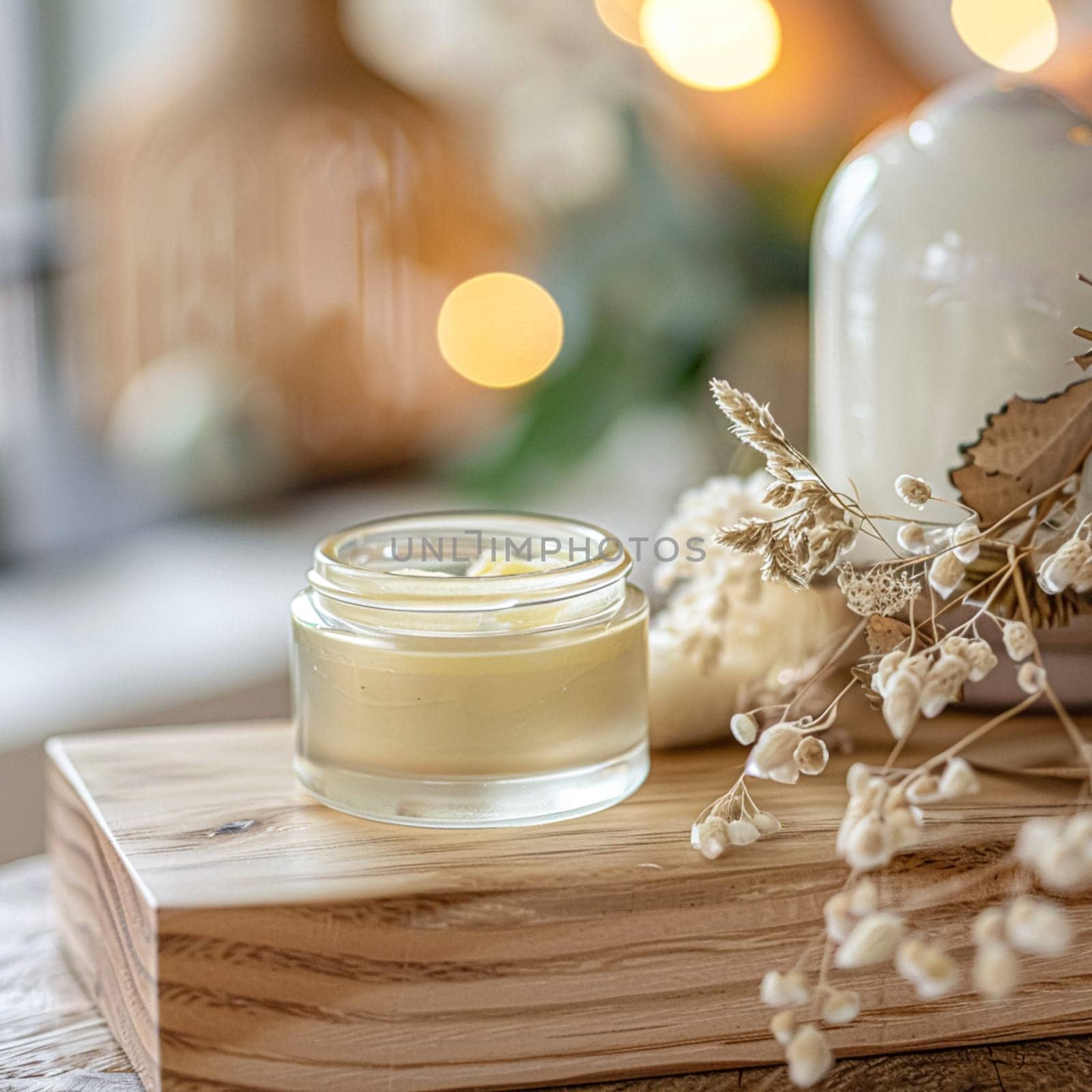 Cosmetic cream in a glass jar. Skin care concept. Background for beauty products