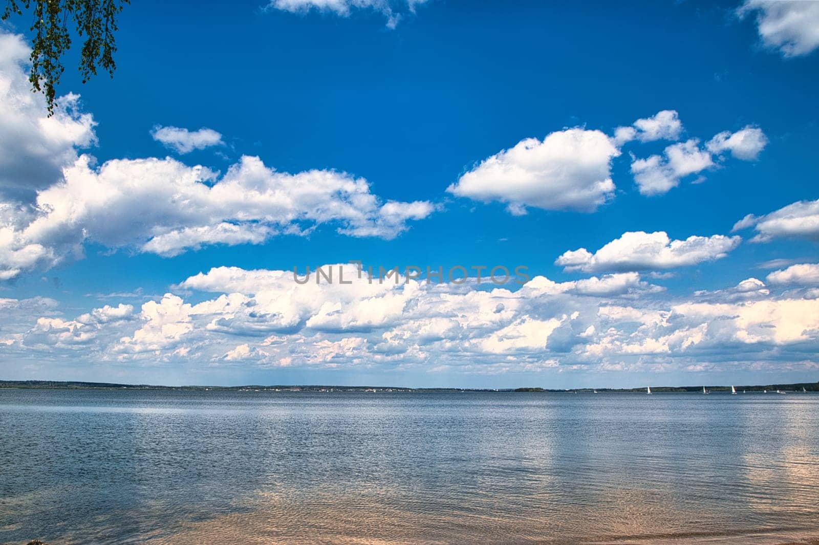 Crystal lake with clear sky sunny day. High quality photo