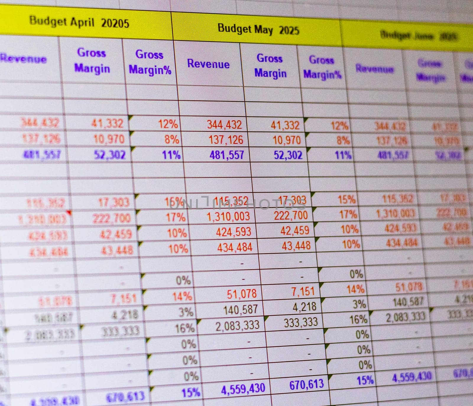 Shot of a computer screen showing excel table with company budget open