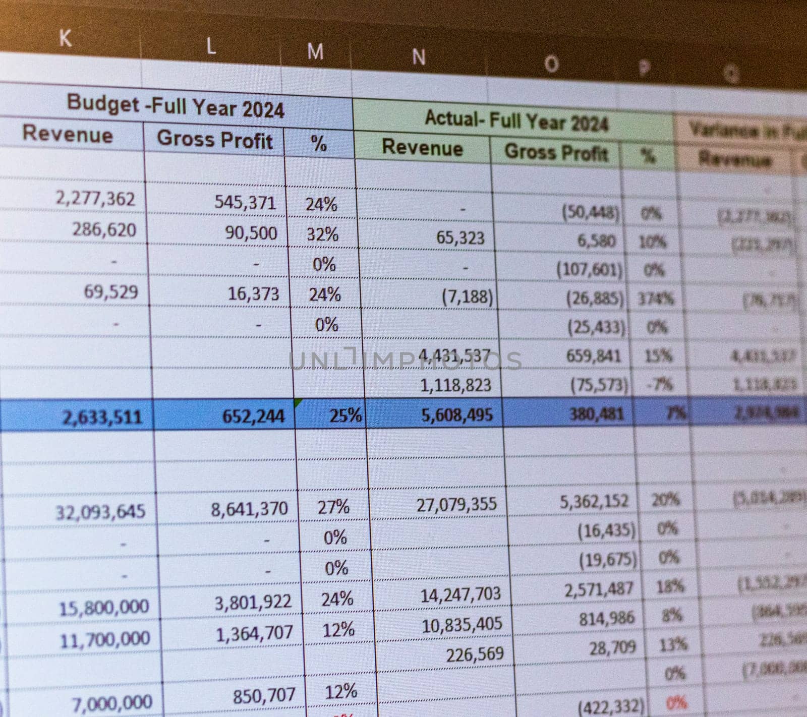 Shot of a computer screen showing excel table with company budget open