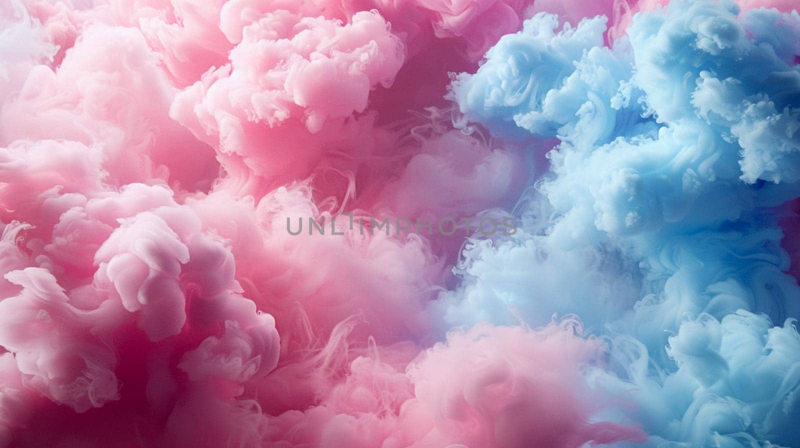 Abstract 3D render of fluffy blue and pink clouds with a soft texture, AI generated