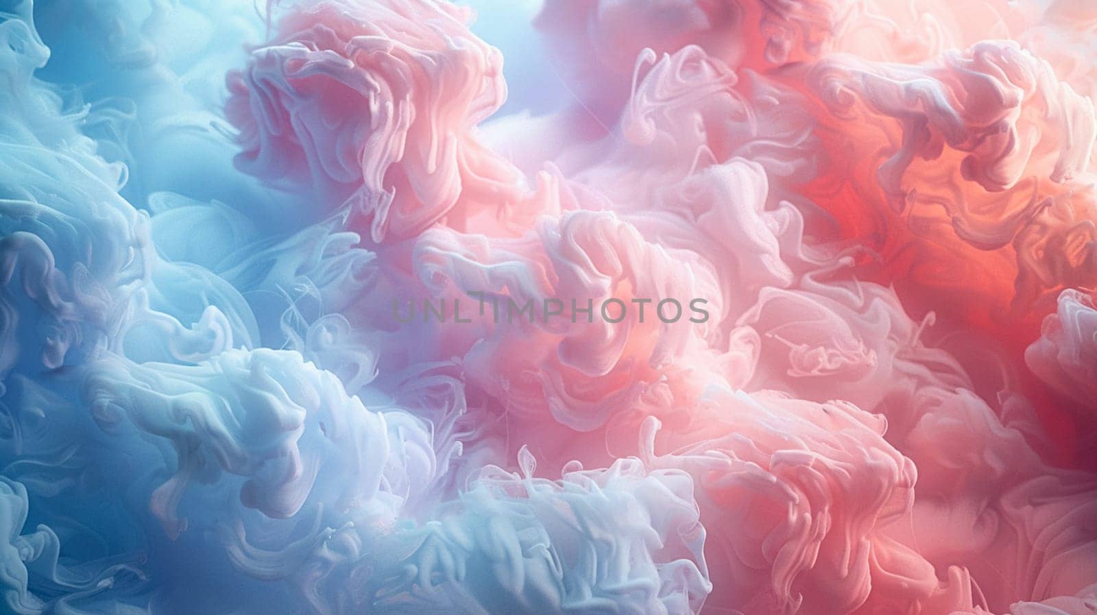 Abstract 3D render of fluffy blue and pink clouds with a soft texture, AI generated