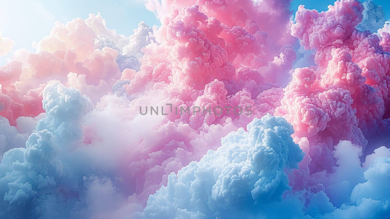 Abstract 3D render of fluffy blue and pink clouds with a soft texture, AI generated