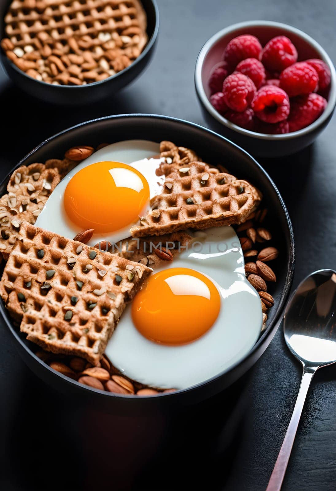 A vibrant and healthy breakfast featuring fruits, grains, and nuts, beautifully arranged, perfect for energizing mornings and wellness lifestyles.