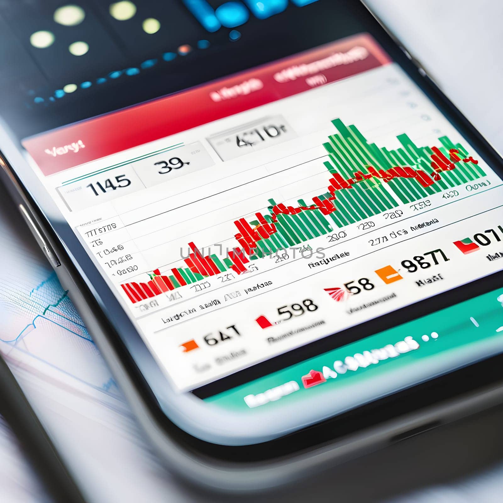 A close-up view of a smartphone screen displaying real-time digital finance stock market data, highlighting modern financial technology.