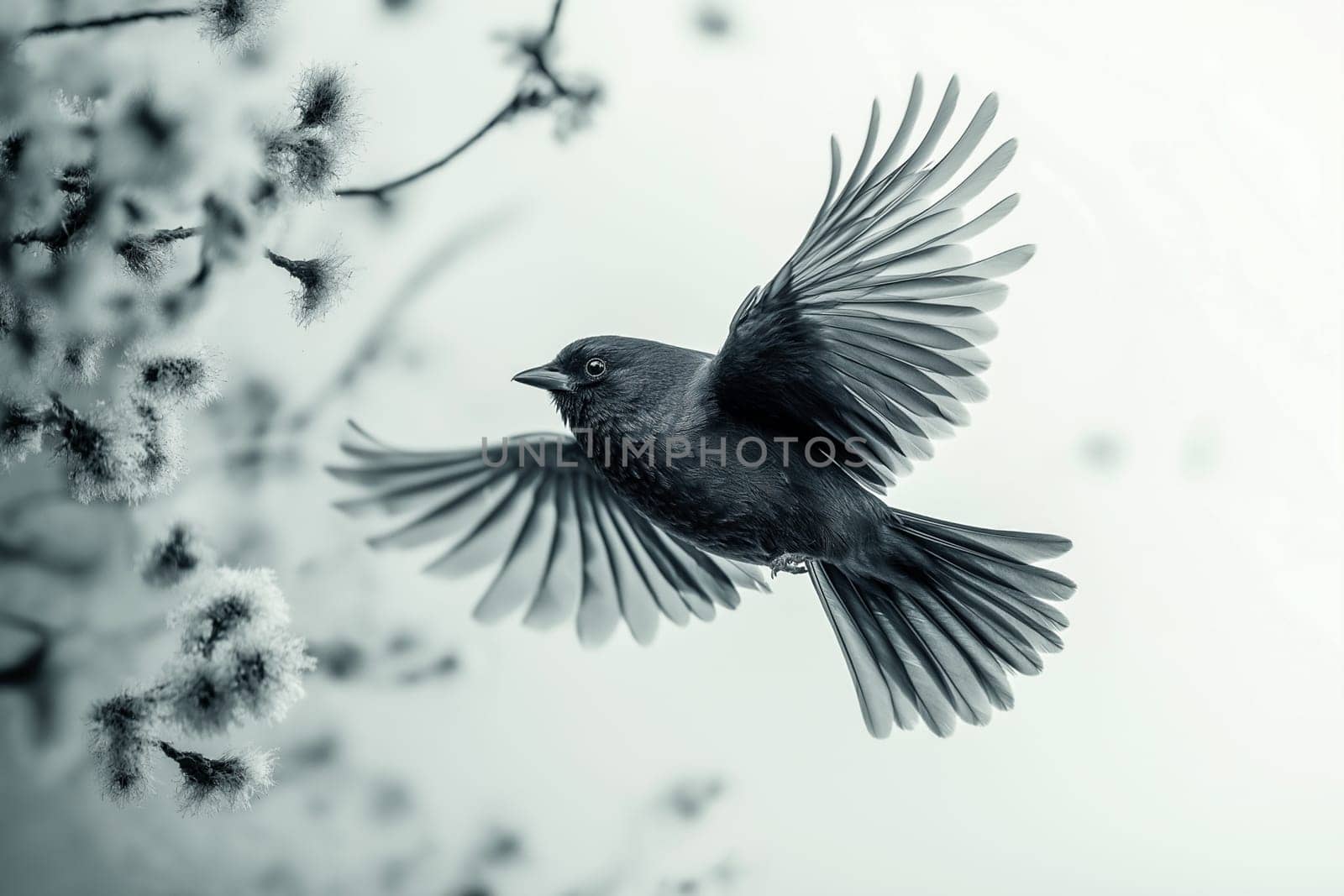 A bird, wings outstretched, soars through the air. Nature's beauty, captured in flight.