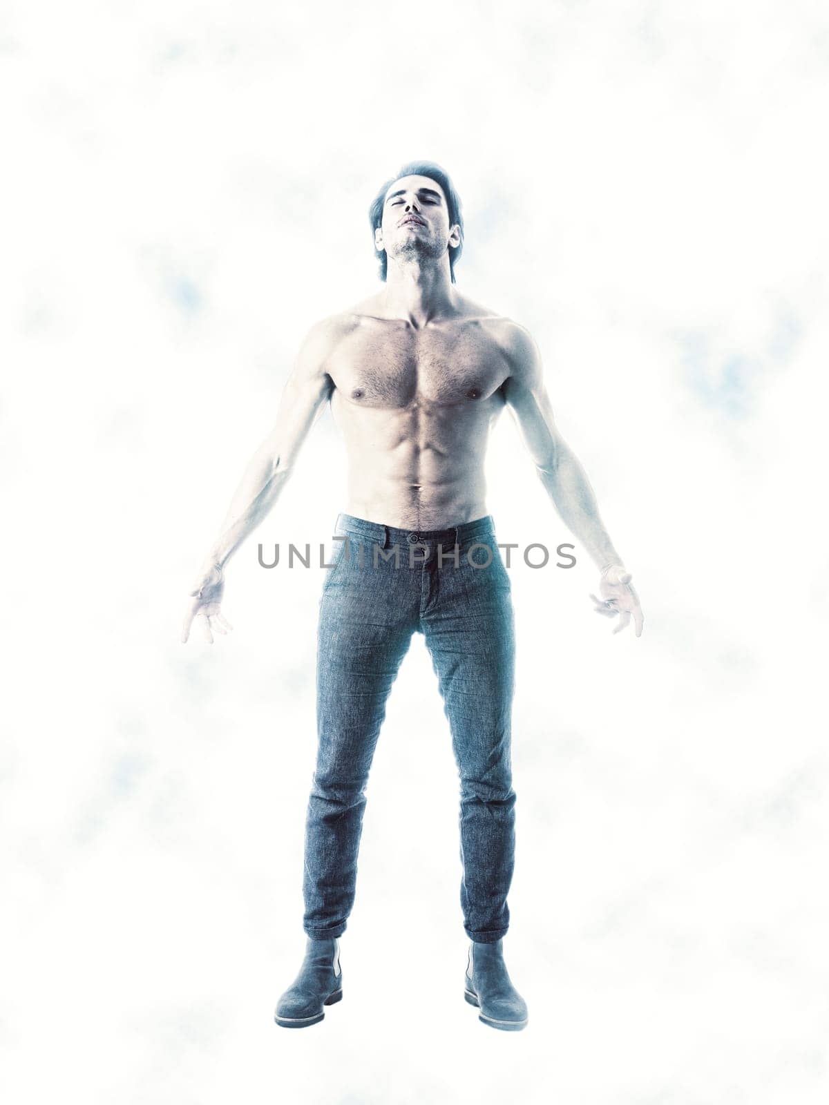 Photo of a shirtless man defying gravity in mid-air by artofphoto